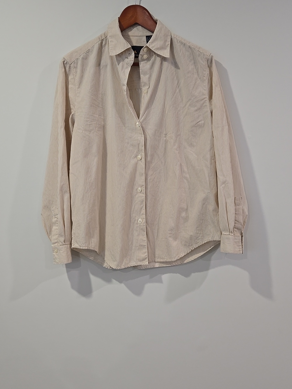 Retro Liz Claiborne Beige Stripe Button-Up Ralphcore/Normcore Shirt - Picture 7 of 7